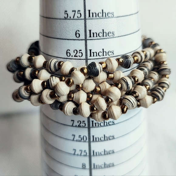 Teng Yue Vintage Paper Wrapped Bead Beads Beaded Twisted Charcoal Bracelet EUC - Picture 3 of 11